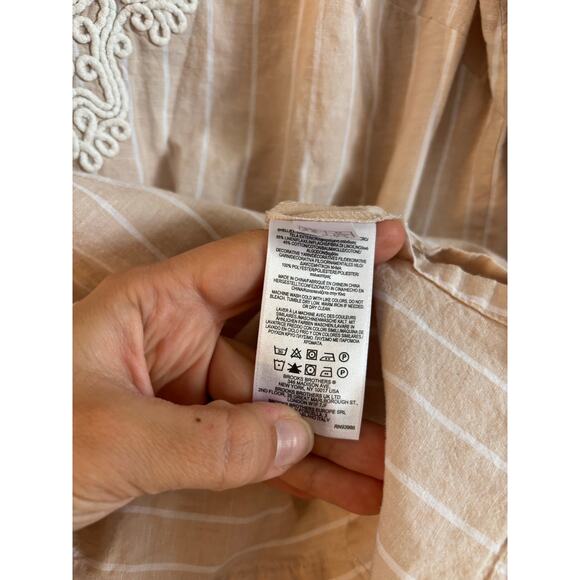 Brooks Brothers Linen Cotton Tunic Embroidered Piping Striped Beige White Small - Picture 6 of 6
